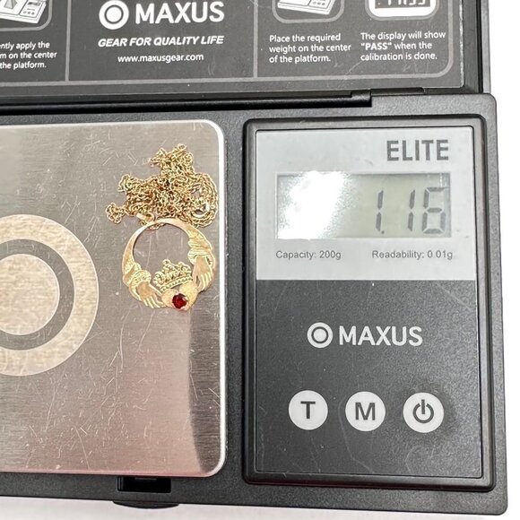 Estate 14k Yellow Gold Red Garnet Celtic Irish Pendant 18 Inch Necklace - Picture 4 of 6